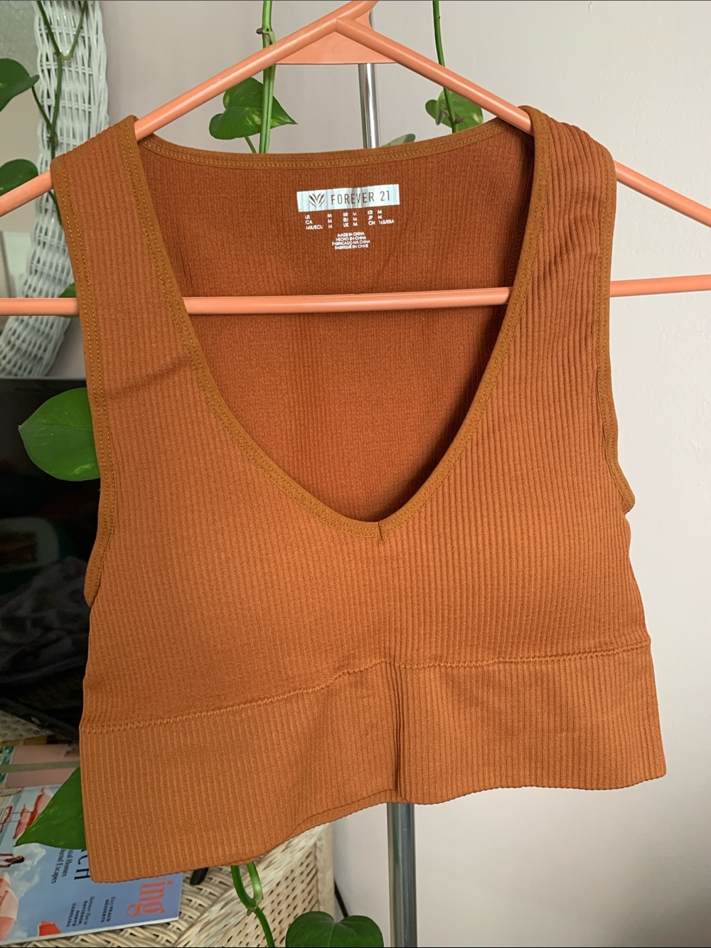 Forever 21 Cropped Ribbed V-Neck Tank - Rust Brown